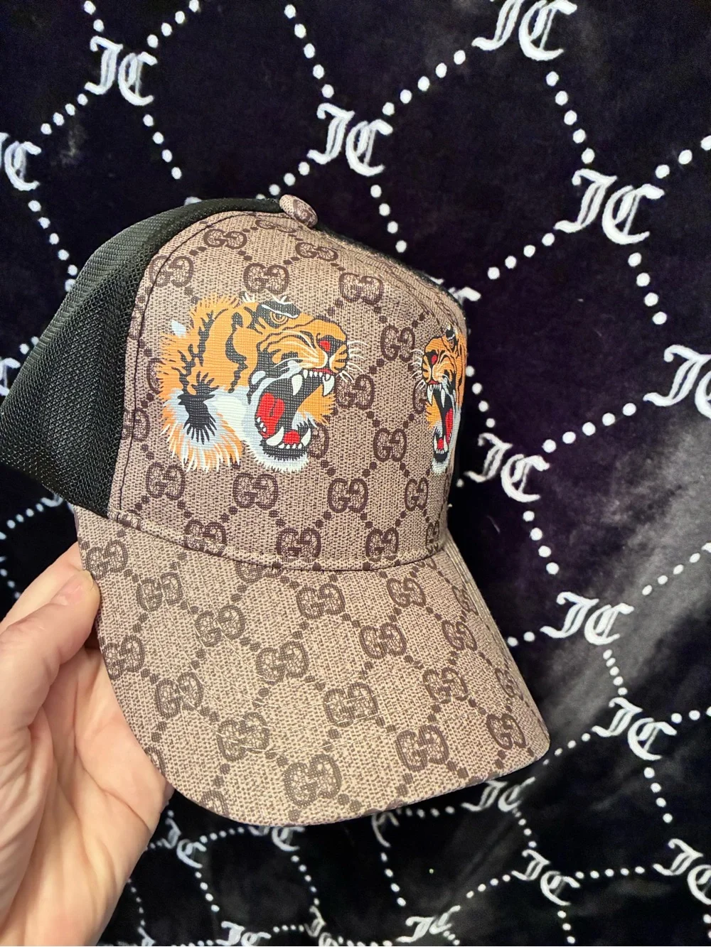 Gucci Brown GG Tiger Logo Baseball Cap